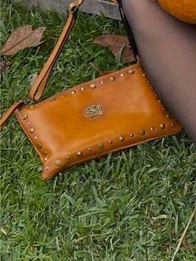 Women's Tan Studded Leather Crossbody Bag